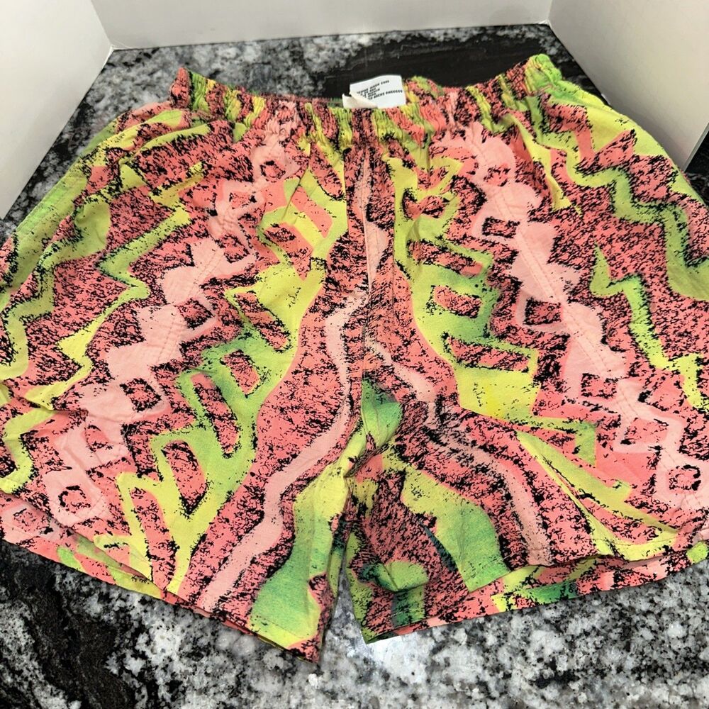 Vintage Sideout Mens Small Swim Trunks 90s Neon Abstract Nylon Board Shorts 3.5"